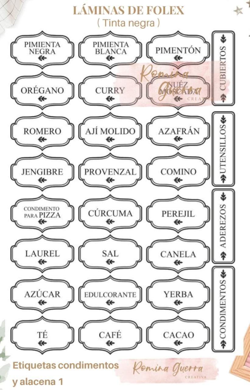 Etiquetas condimentos y alacena 1 folex