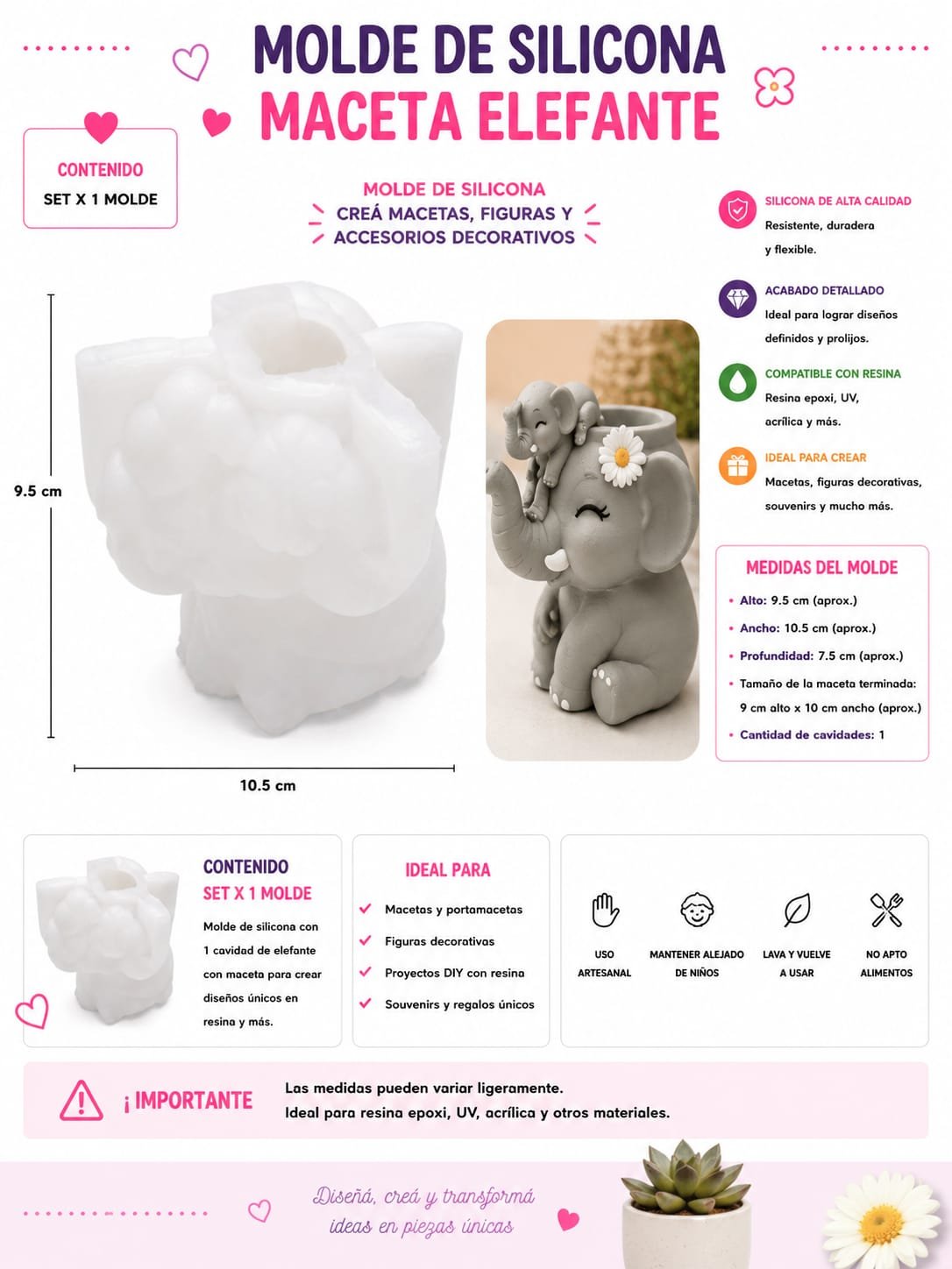 Molde maceta elefante grande