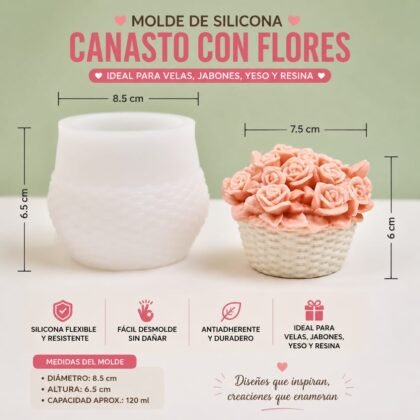 Molde de vela canasto con flores