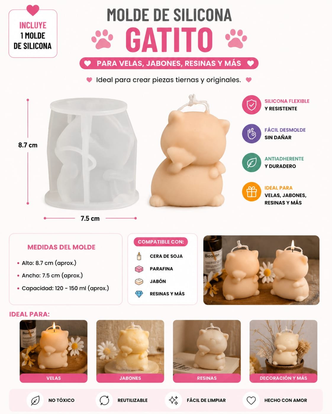Molde de silicona gatito