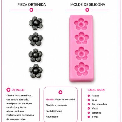 Molde de silicona flores x4